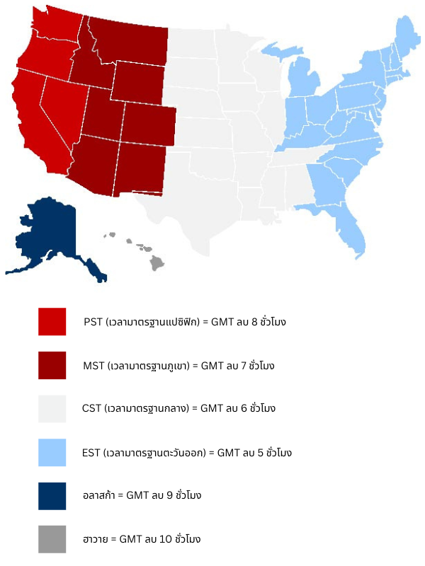 USA time zones in Thai